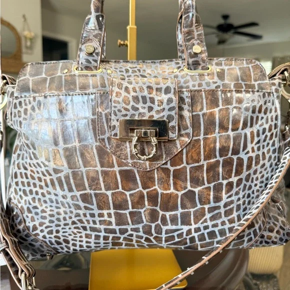 Elaine Turner Brown Croc-Embossed Satchel with Gold Hardware - Picture 2 of 10